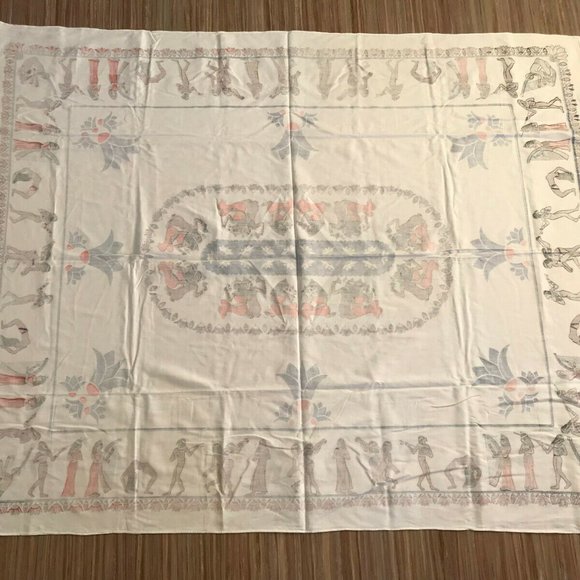 Vtg Egyptian Hieroglyph Egypt Theme Rectangular 58x70" Tablecloth Cleopatra - Picture 6 of 6
